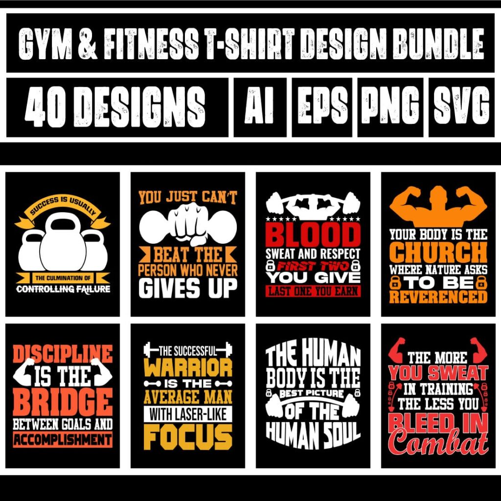 Gym & Fitness T-Shirt Design Bundle | MasterBundles
