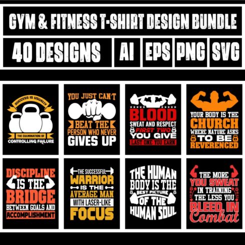 Gym & Fitness T-Shirt Design Bundle main cover