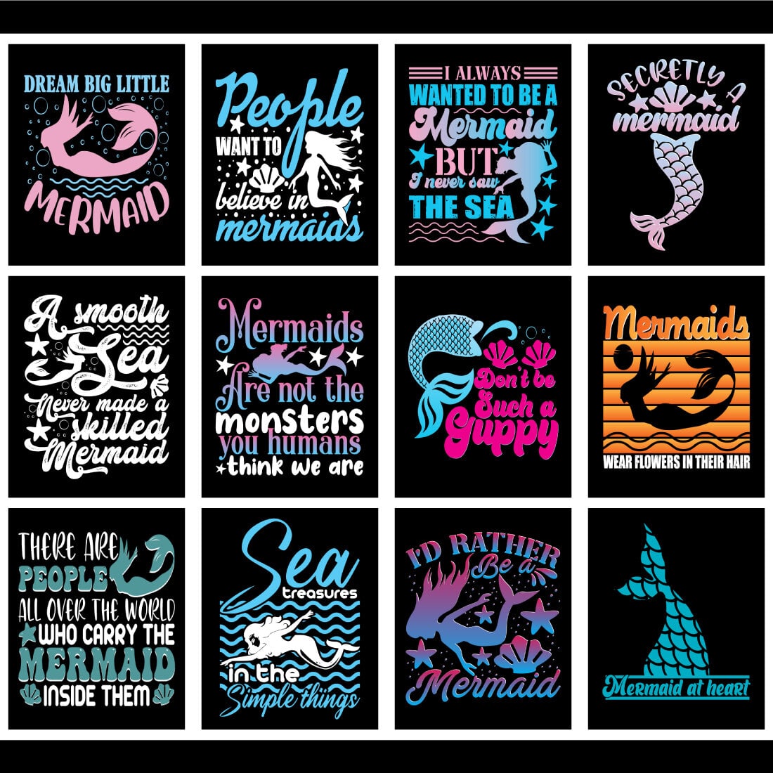 Mermaid T-Shirt Design Bundle cover