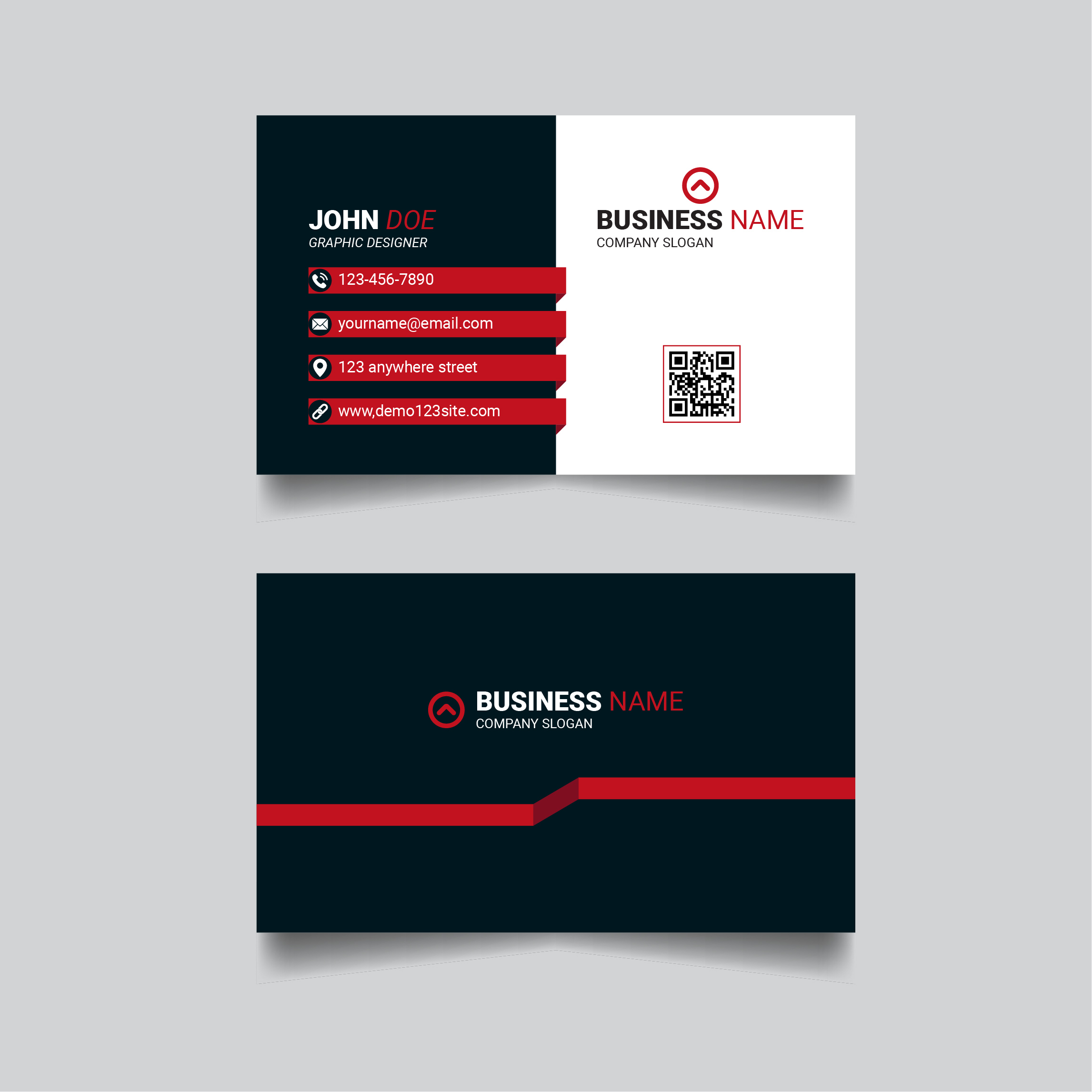 Professional Black and Red Creative Business Card Template Design main cover.