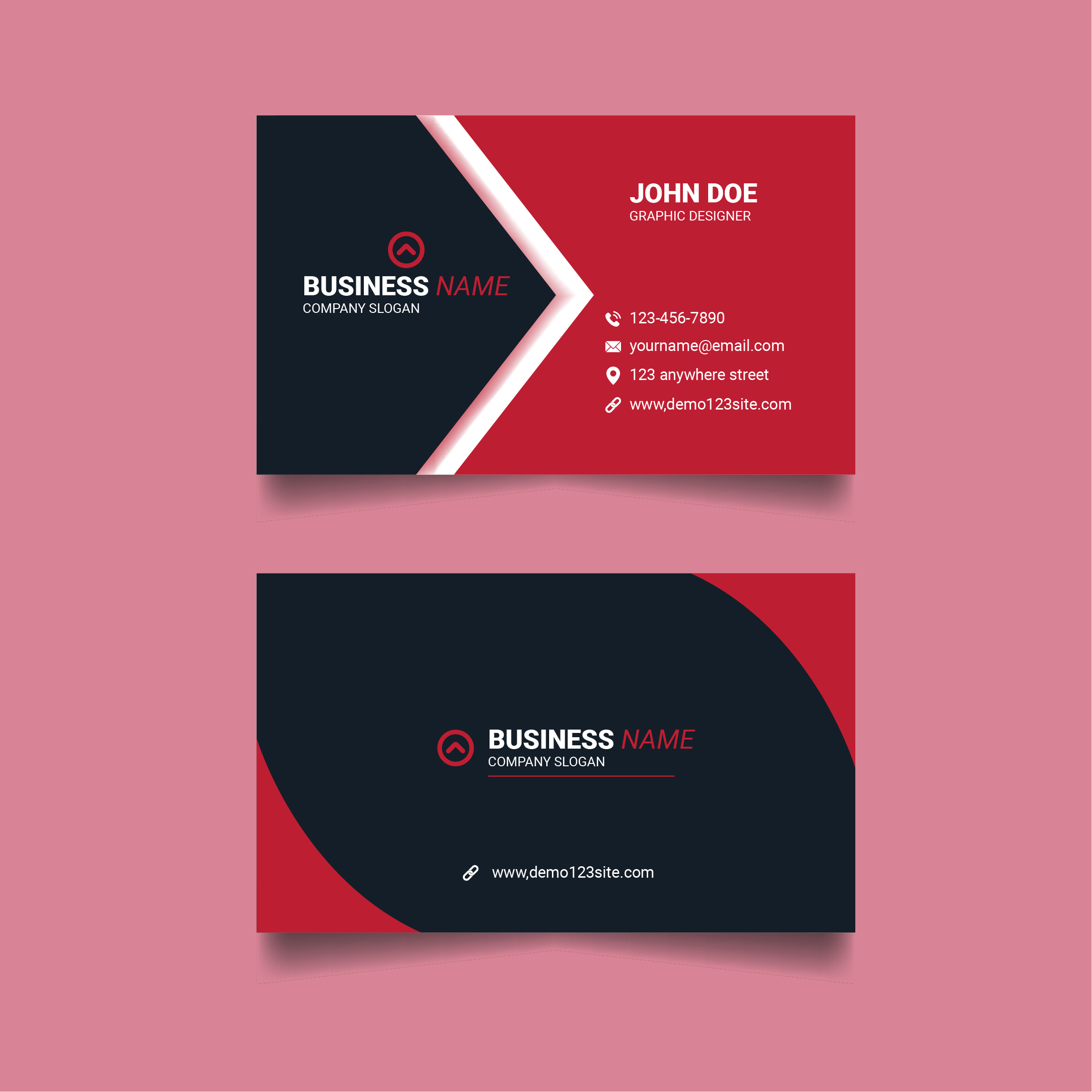 Professional Black and Red Corporate Modern Business Card Template Design cover image.