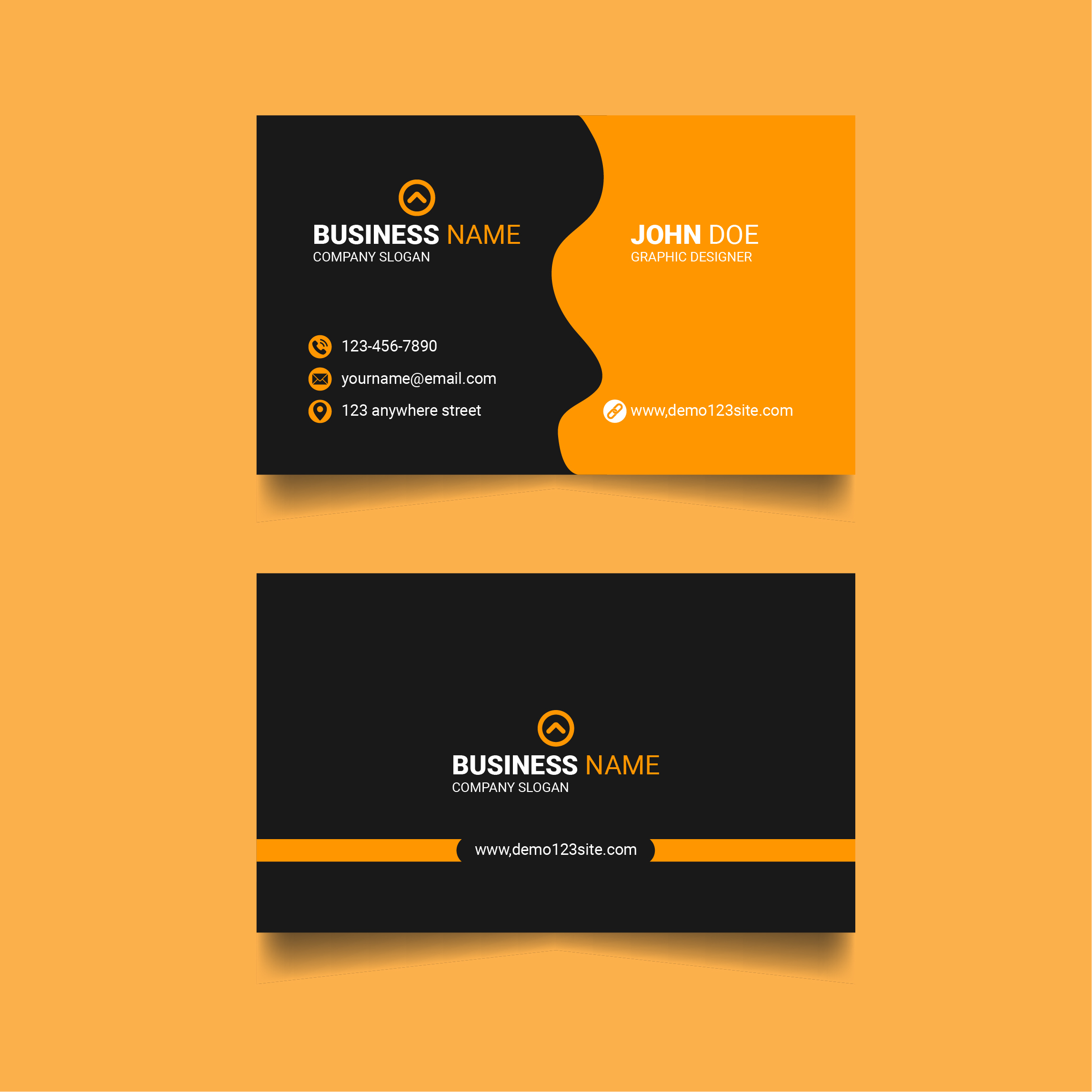 Creative Modern Orange and Black Business Card Design, Corporate Visiting Card cover image.