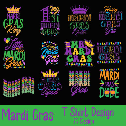 Mardi Gras T-Shirt Design SVG Bundle cover.