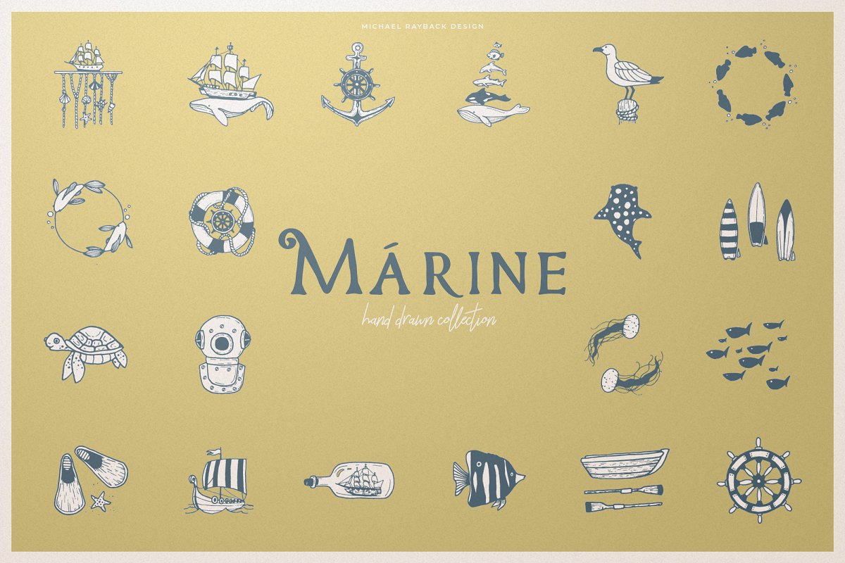 Cover image of 200 Hand Drawn Elements -Marine-.