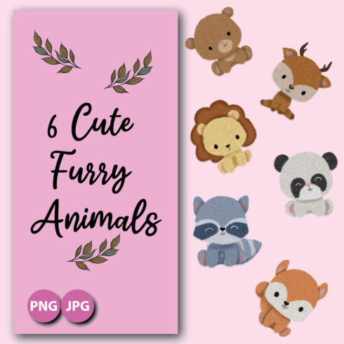 6 Cute Furry Animals Clipart main cover.