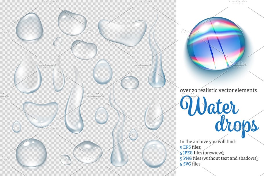 Cover image of Water Drops Realistic Set.