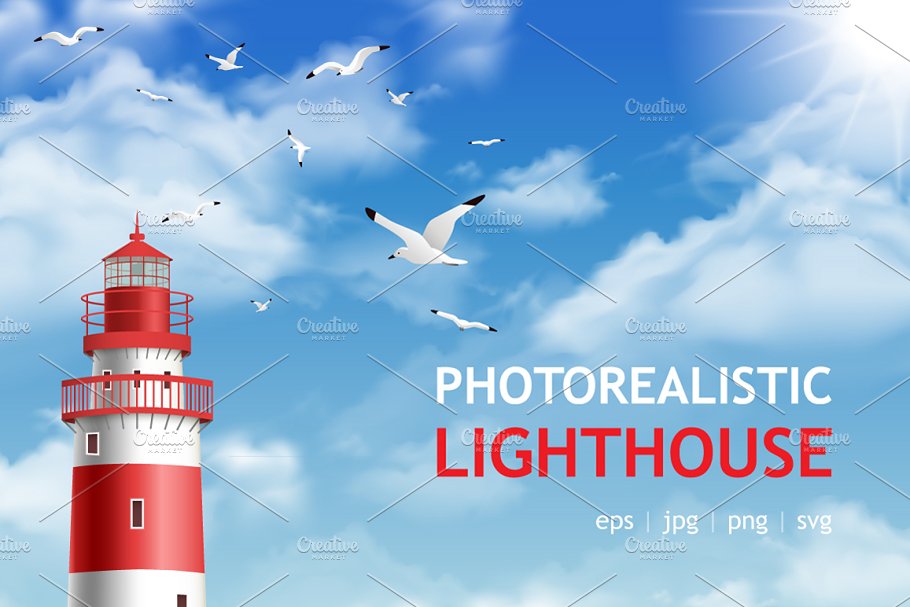 Cover image of Lighthouse Realistic Set.