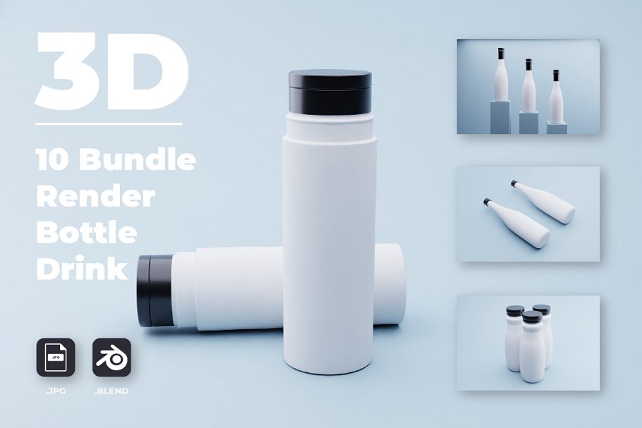 Cover image of 10 Bundle 3D Render Drink Bottle.