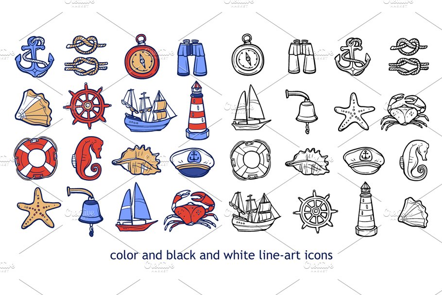 Use these color and c&w line art icons.