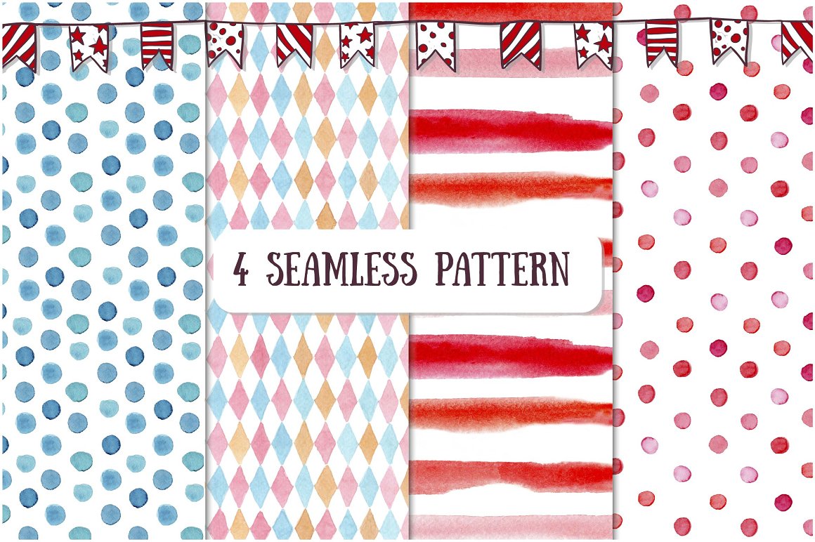 A set of 4 different circus seamless patterns.