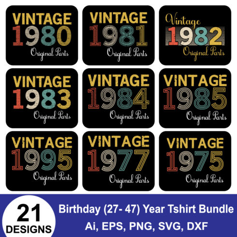 Vintage Birthday T-shirt Design cover image.