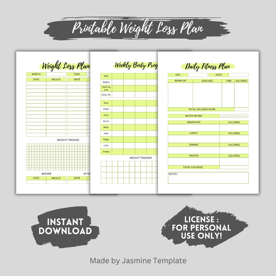 Printable Personal Weight Loss Planner main cover.