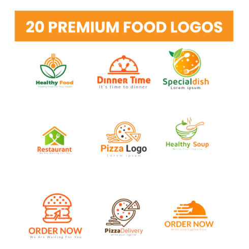 20 Food Logos Design Collection Vector Templates.