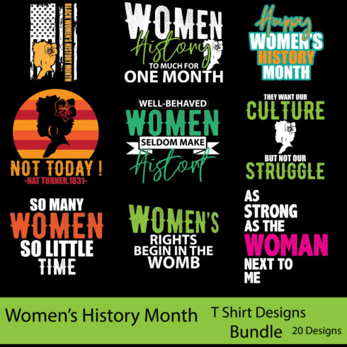 Womens History Month T-Shirt Designs Bundle main cover