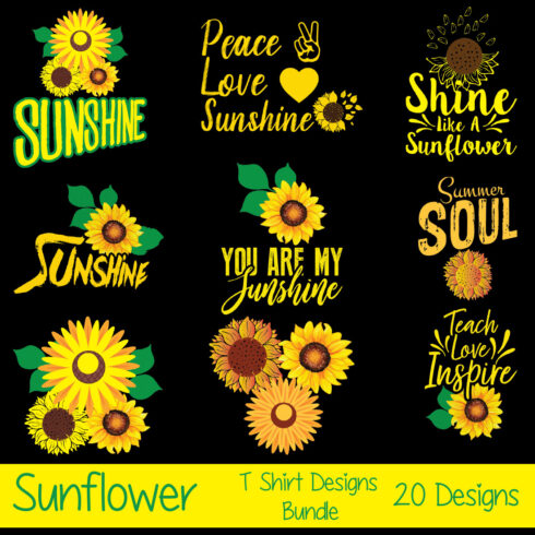 Sunflower T-Shirt Designs Bundle main cover.