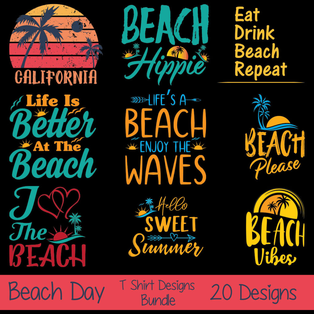 Beach Day T Shirt Designs Bundle | MasterBundles