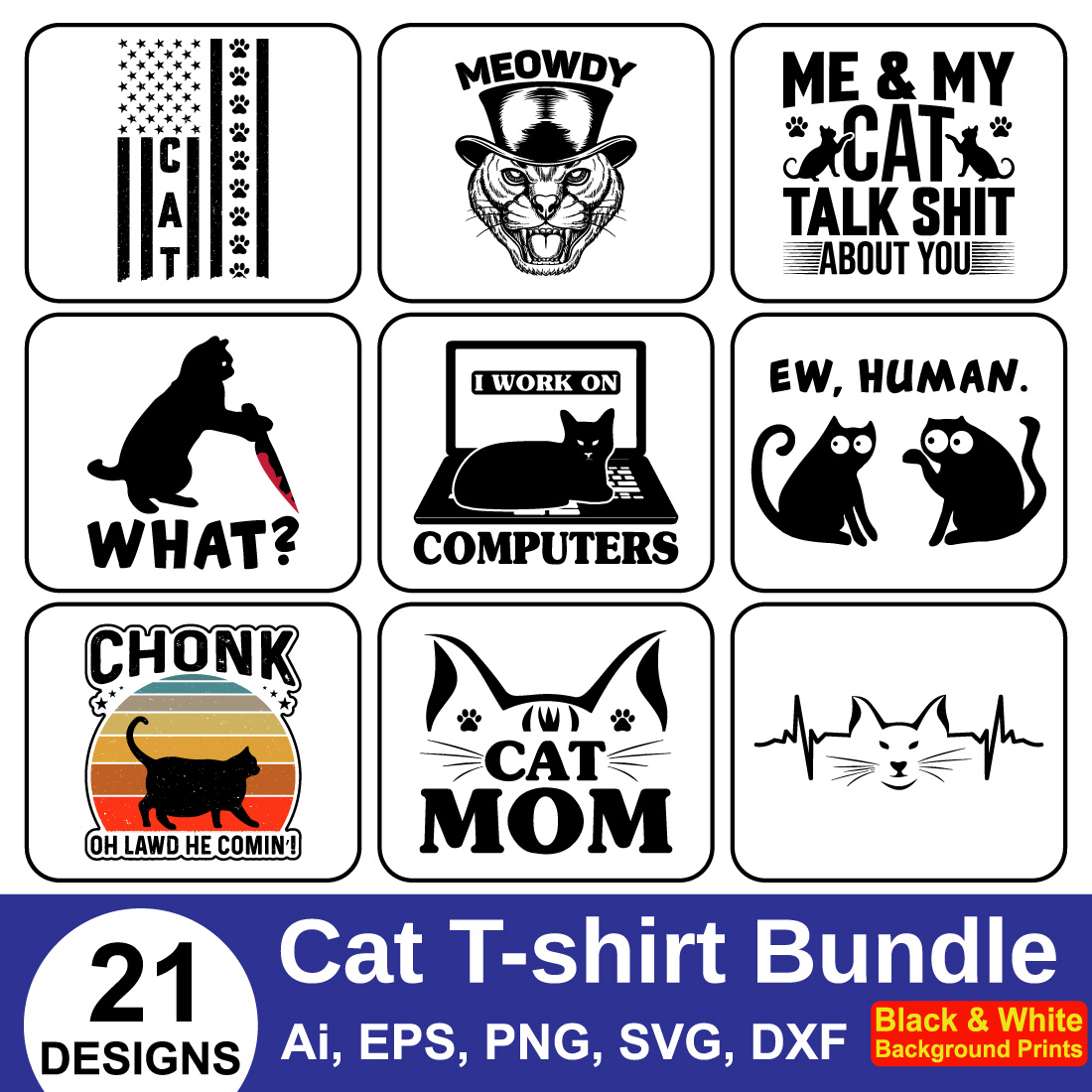 Funny Cat Lover Typography T-Shirt Design cover image.