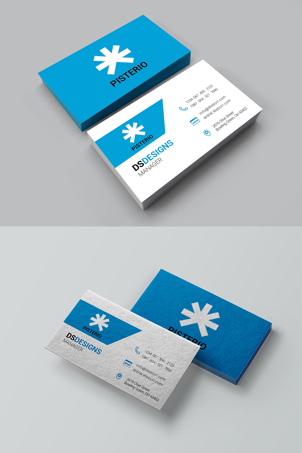Simple Blue Business Card Design Pinterest collage image.