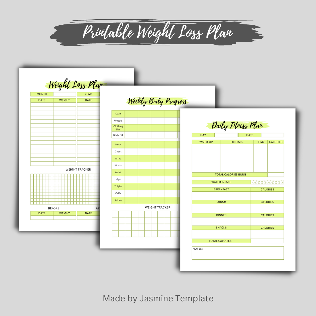 Printable Personal Weight Loss Planner cover image.