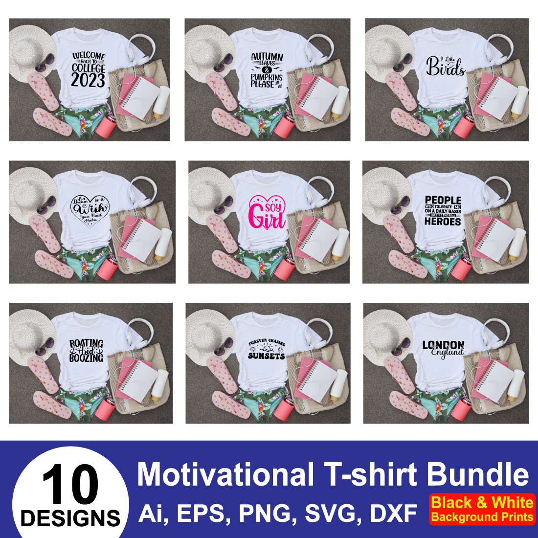 Minimalist Motivational T-shirt Design Bundle different mockup example.