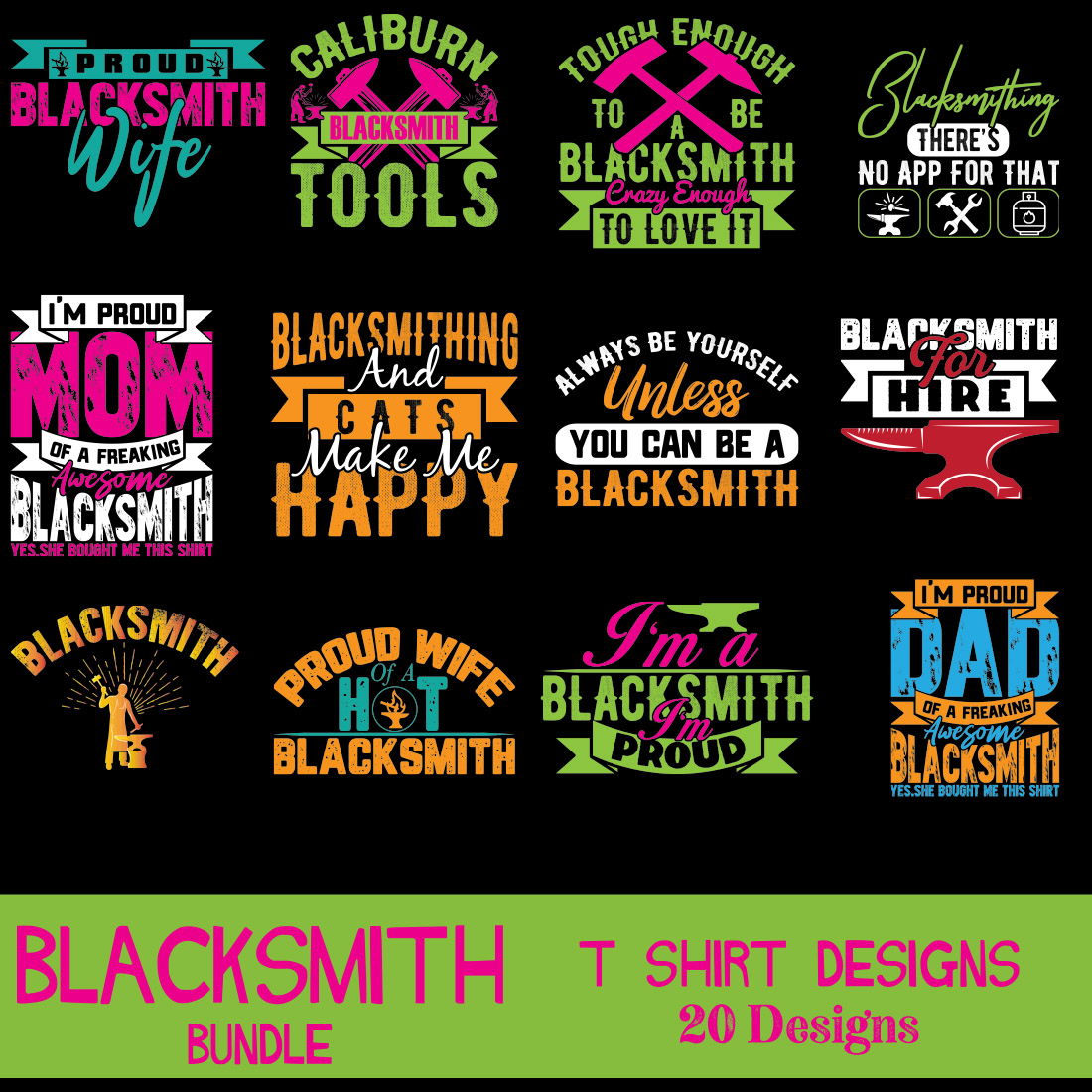 Blacksmith T-Shirt Designs Bundle.