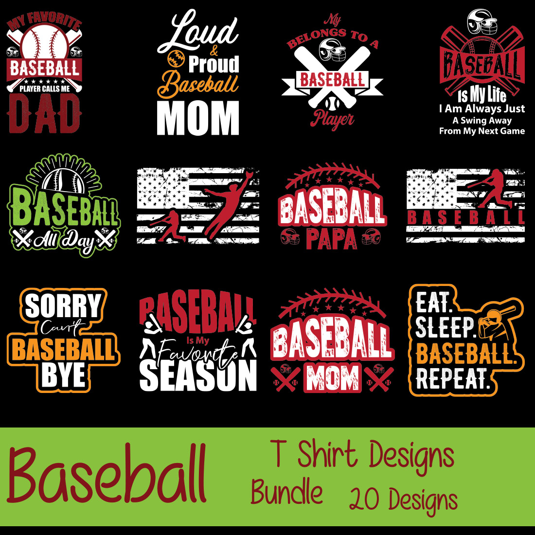 Baseball T-Shirt Designs Bundle main image.