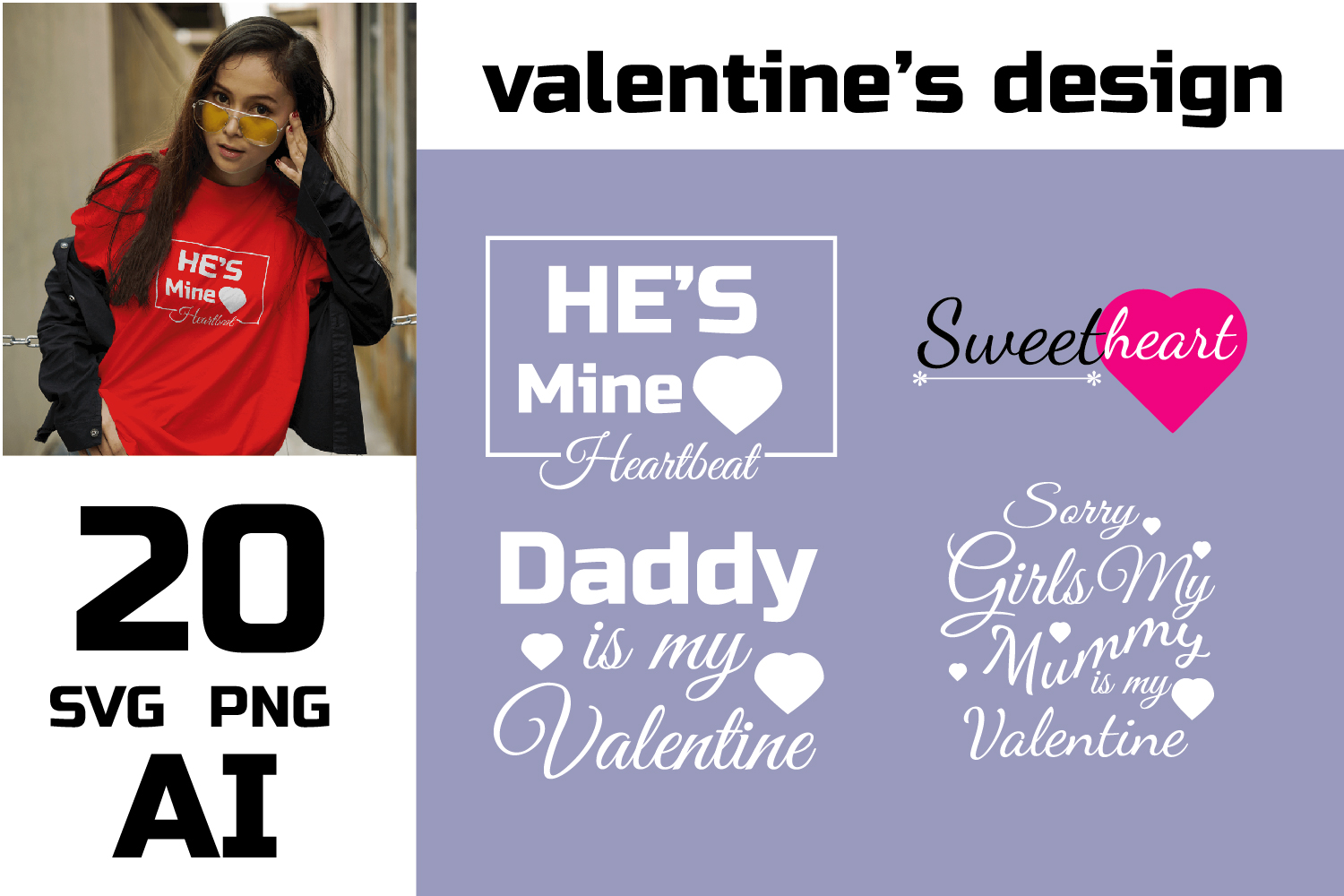 Valentine svg bundle printable design,valentine phrase and saying typography cover image.