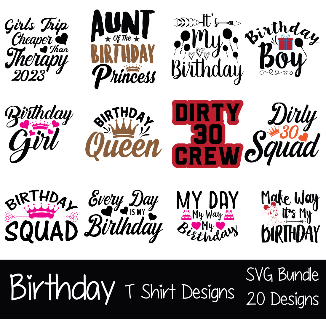 Birthday T-Shirt Designs Bundle.