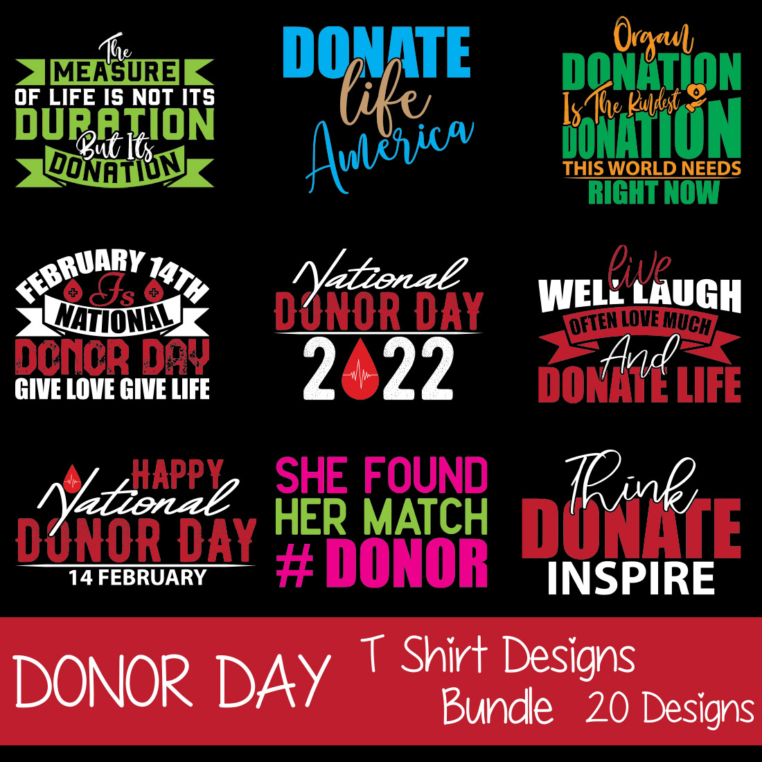 Donor Day T-Shirt Designs Bundle.
