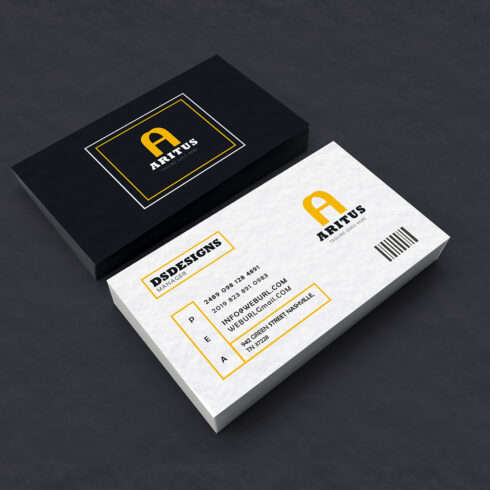 Professional Simple Yellow and Dark Blue Business Card cover image.
