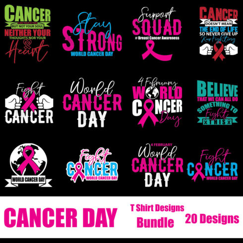 Cancer Day T-Shirt Designs Bundle main cover