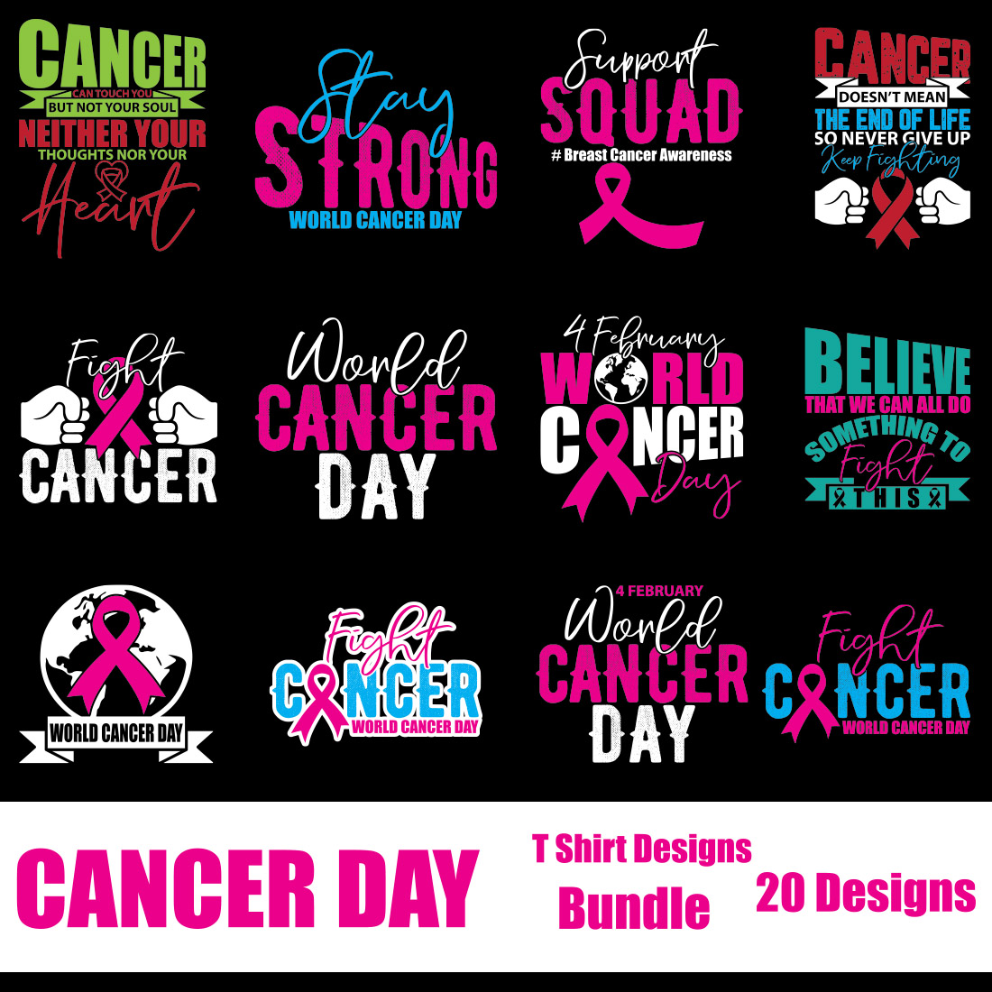 Cancer Day T-Shirt Designs Bundle main cover