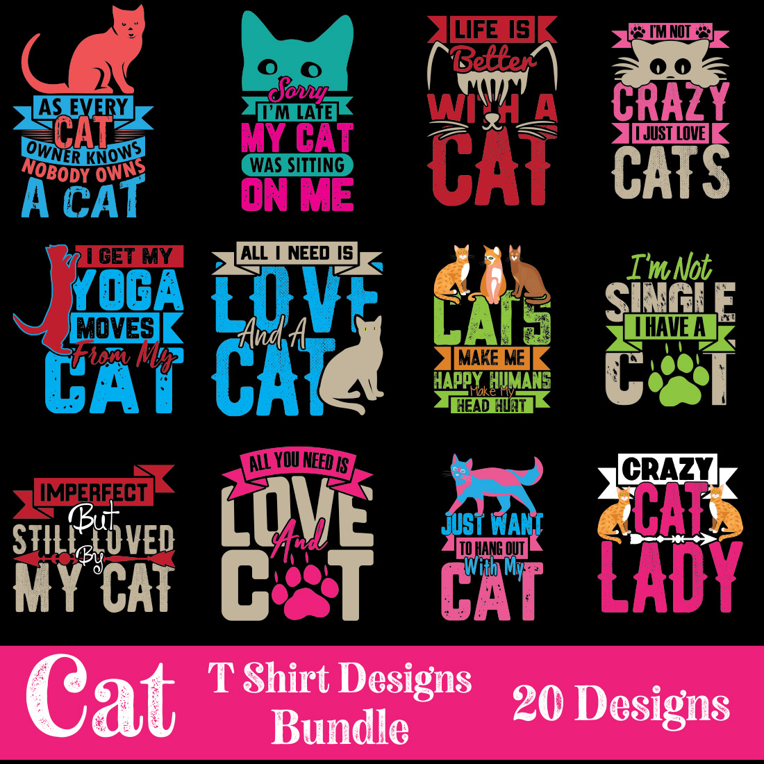 Cat T-Shirt Designs Bundle main cover