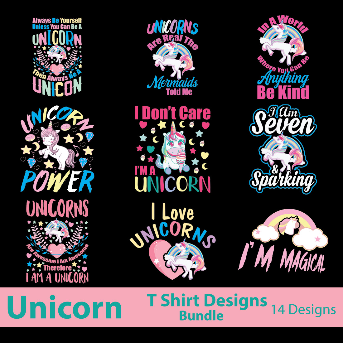 Unicorn T-Shirt Designs Bundle cover image.
