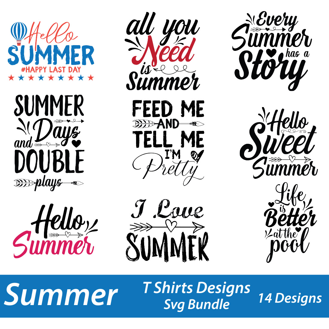 Summer T-Shirts Designs Svg Bundle main cover.