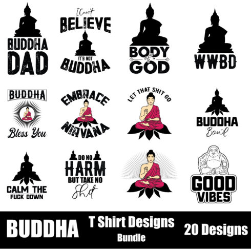 Buddha T-Shirt Designs Bundle main cover