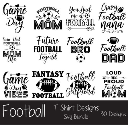 Football T-Shirt Designs SVG Bundle main cover