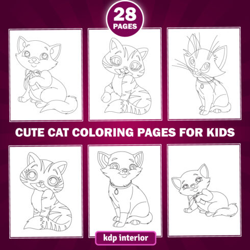 28 Cute Cat Coloring Pages for KDP Interior for Kids and Adult main cover.