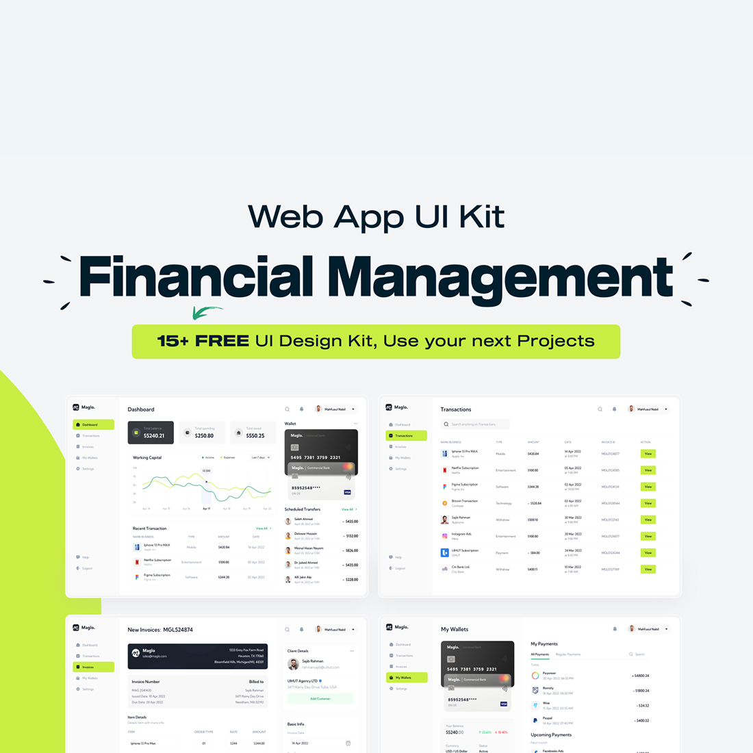 Finance Admin Dashboard UI Kit Bundle cover image.