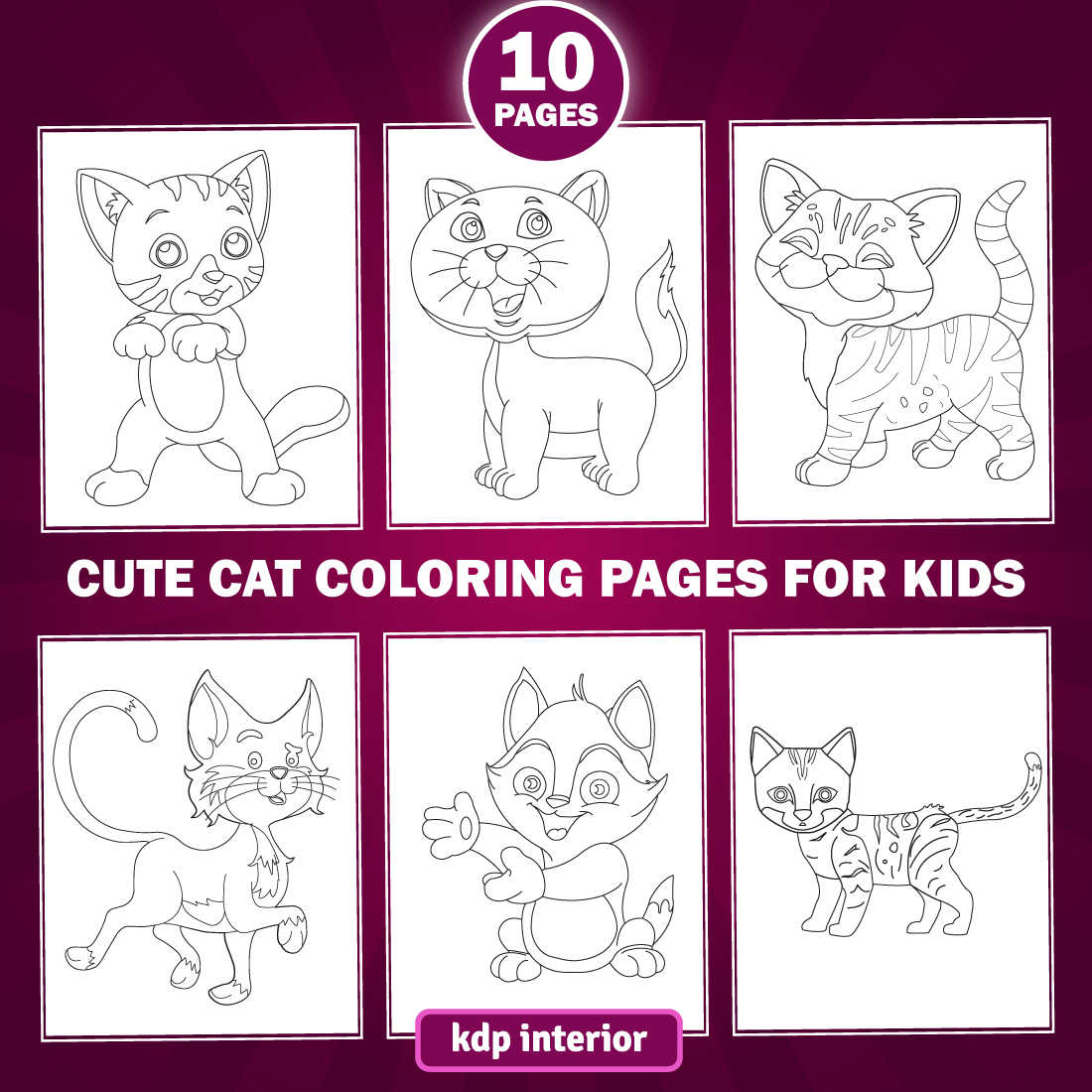10 Cute Cat Coloring Pages for KDP Interior for Kids and Adult main cover.
