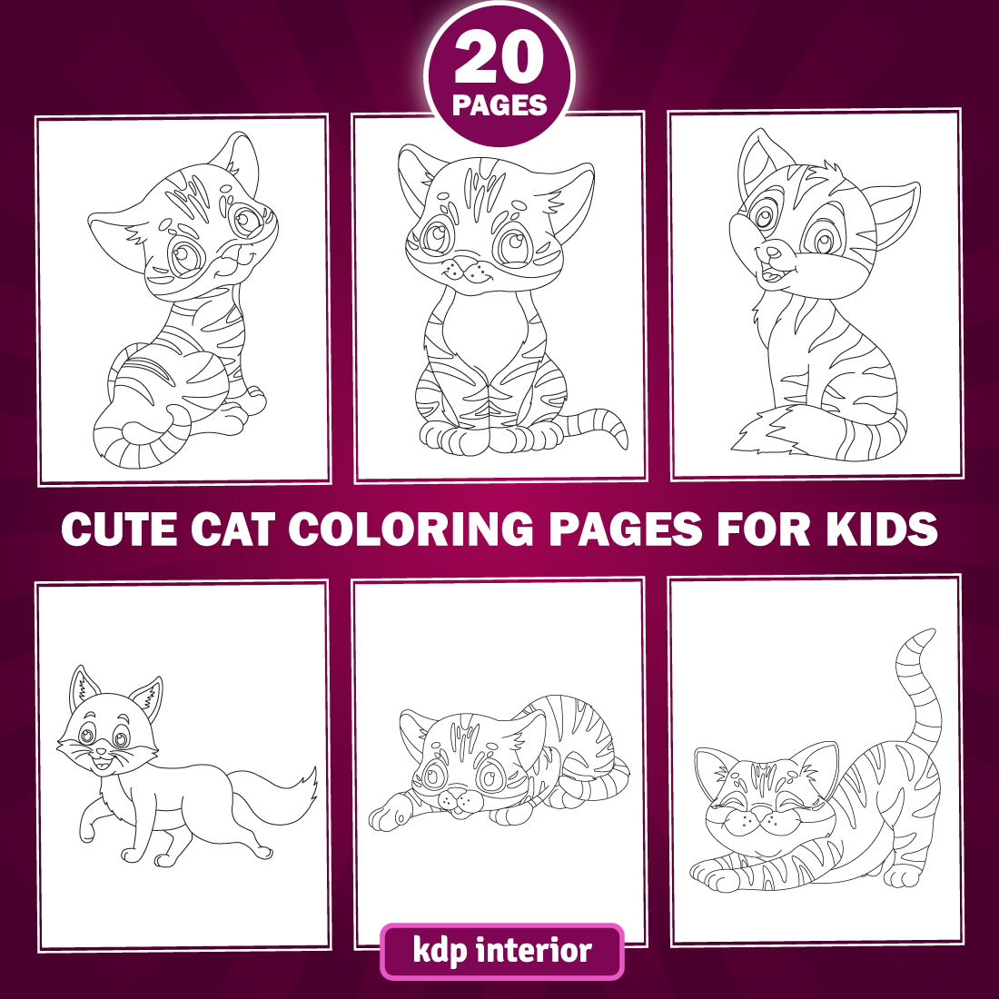 20 Cute Cat Coloring Pages for KDP Interior for Kids and Adult main cover.