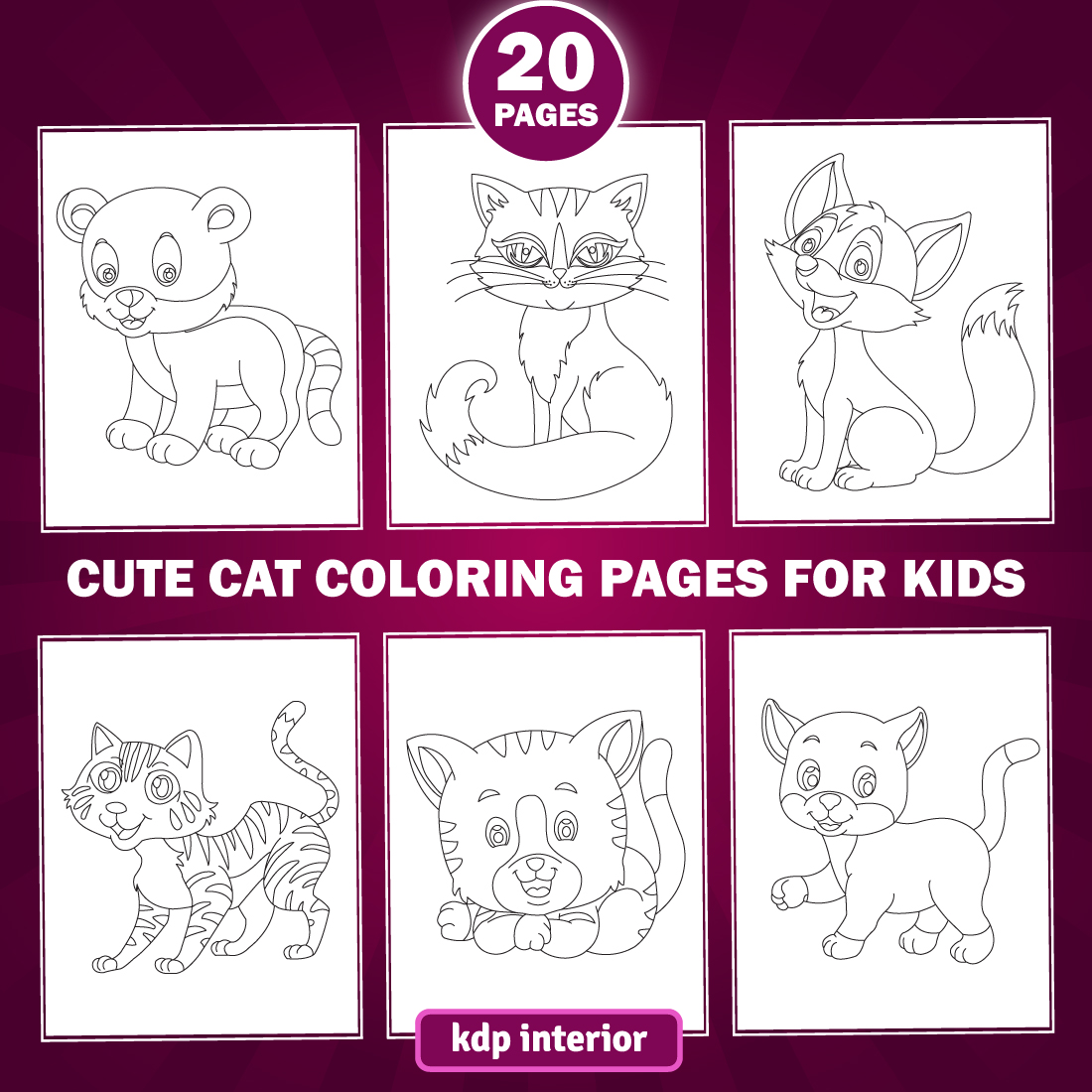 20 Cute Cat Coloring Pages for KDP Interior for Kids and Adult cover image.