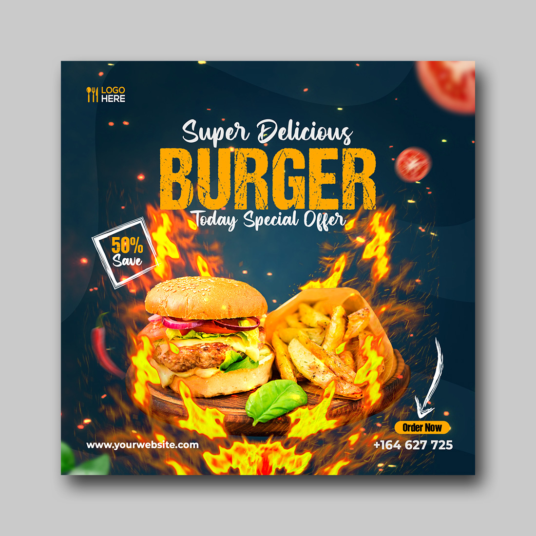 Burger Social Media Design Template cover image.