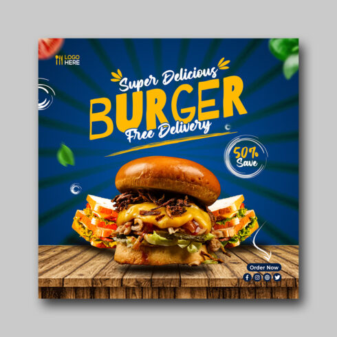 Burger Social Media Post Template cover image.