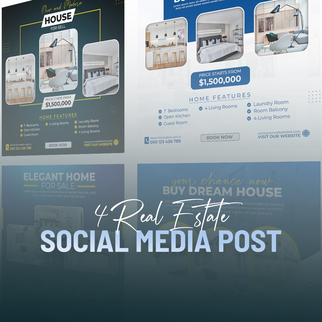 A pack of images of beautiful post templates in social topics on the topic of real estate