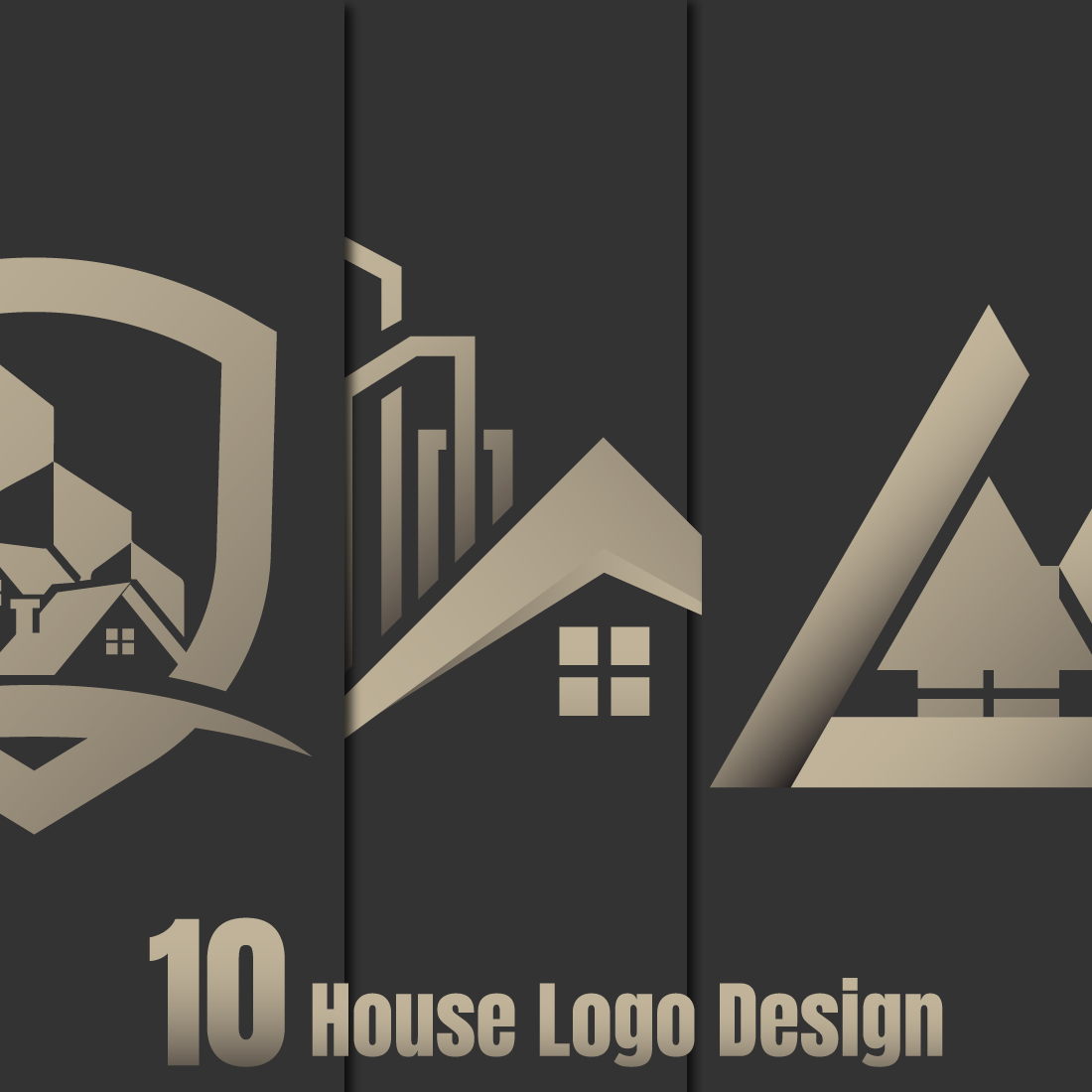 10 Golden Color House Logo Design preview image.