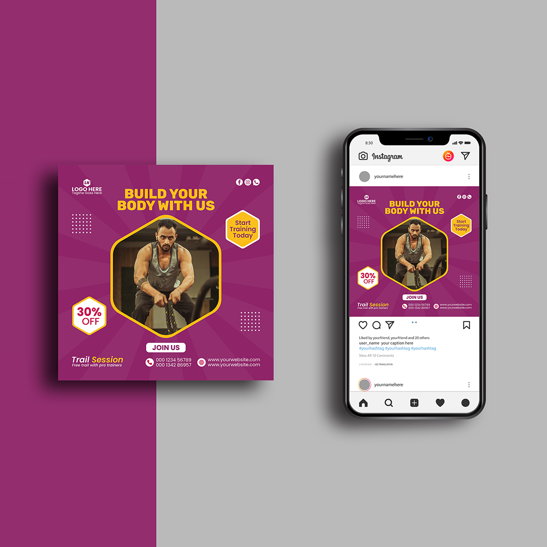 Modern Gymnasium (GYM) Social Media Instagram Post Design Template cover