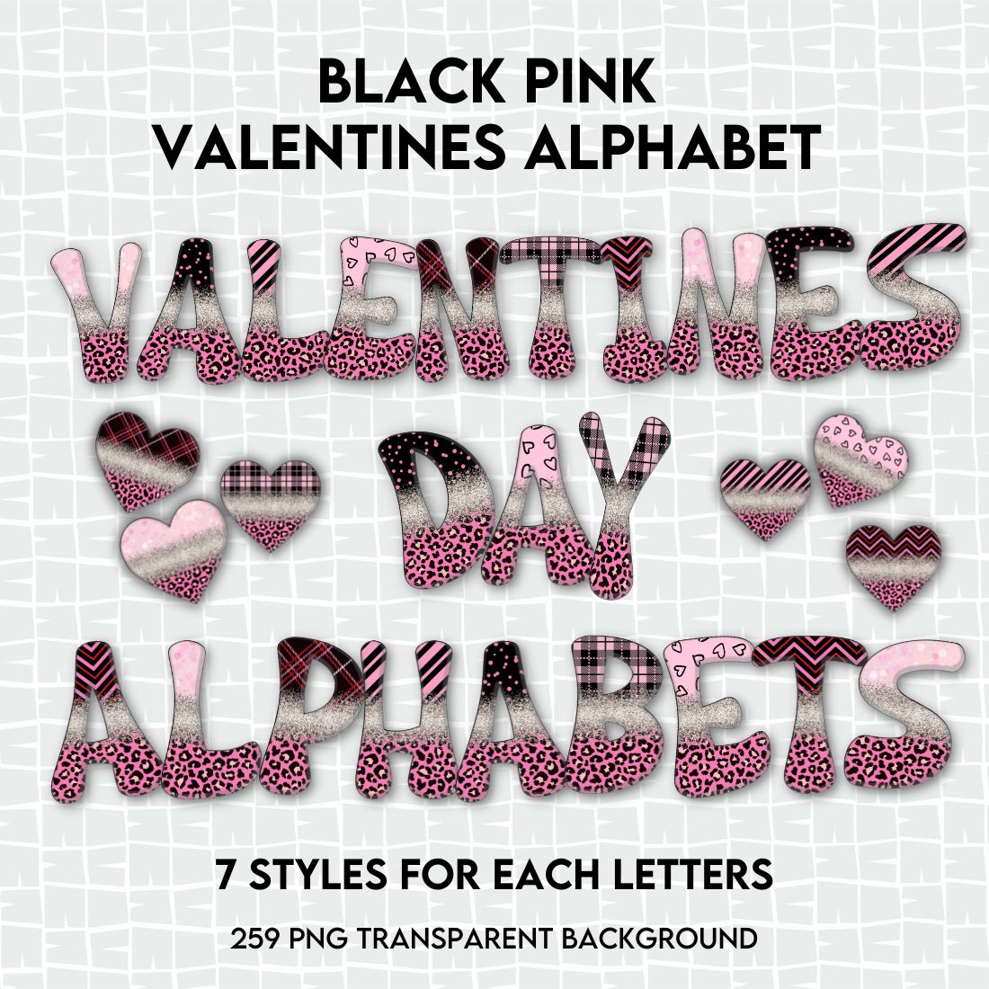 Black Pink Valentines Alphabet -259 PNG Transparent Background.