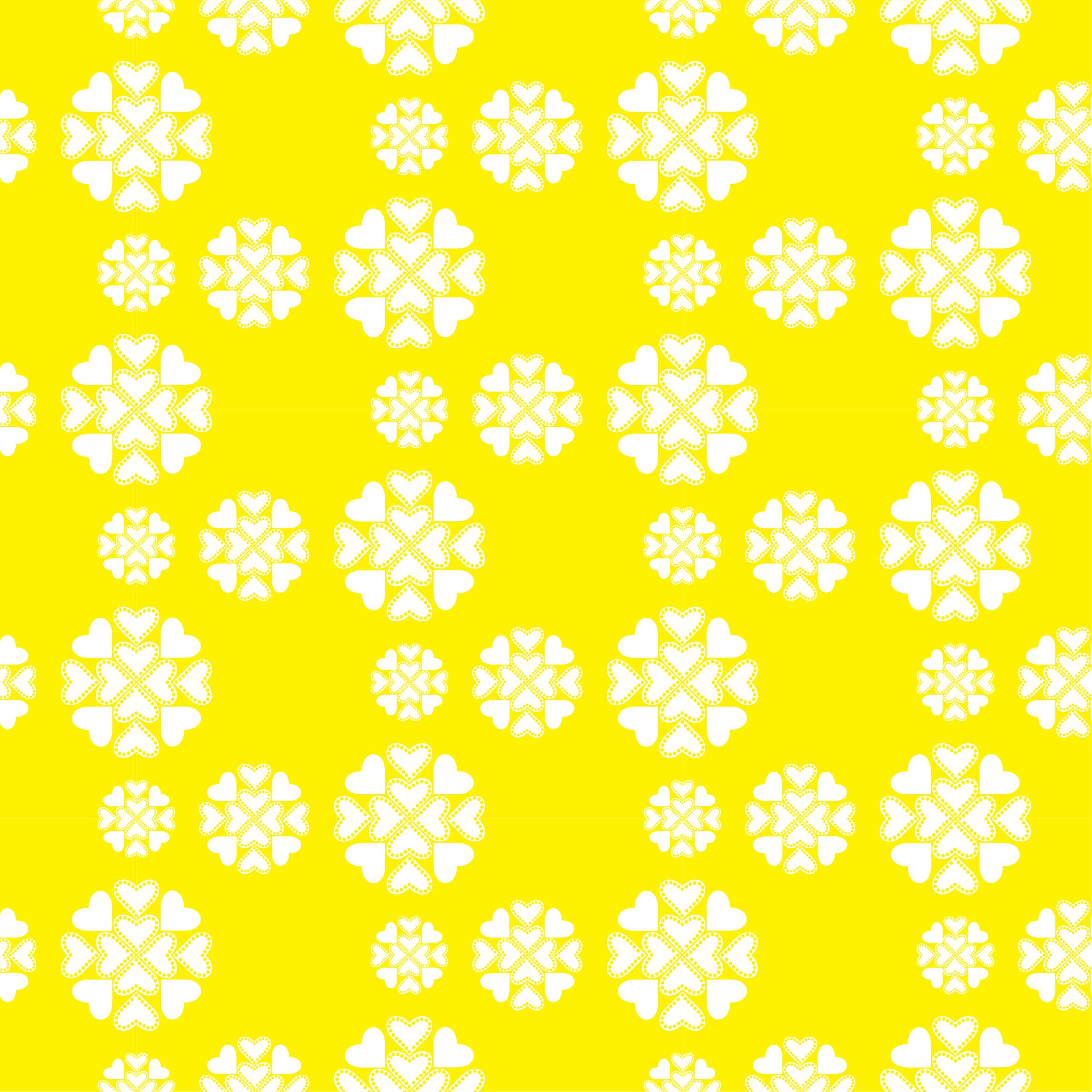 Vivid yellow background with white snowflakes.