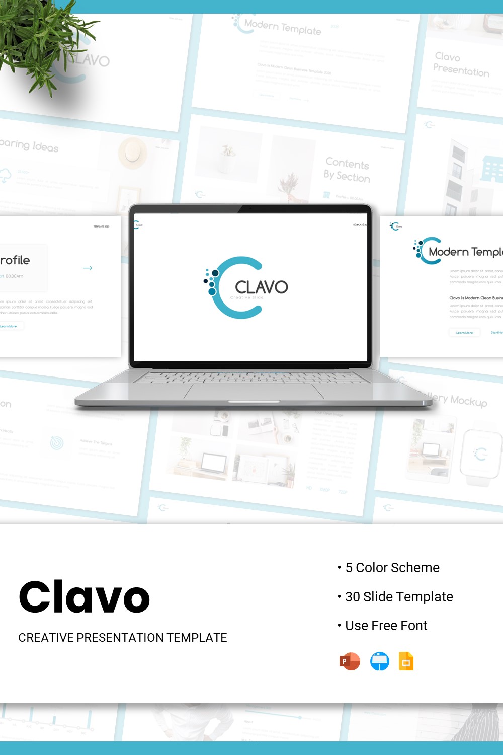 Clavo Minimalist Powerpoint Presentation Template pinterest image.